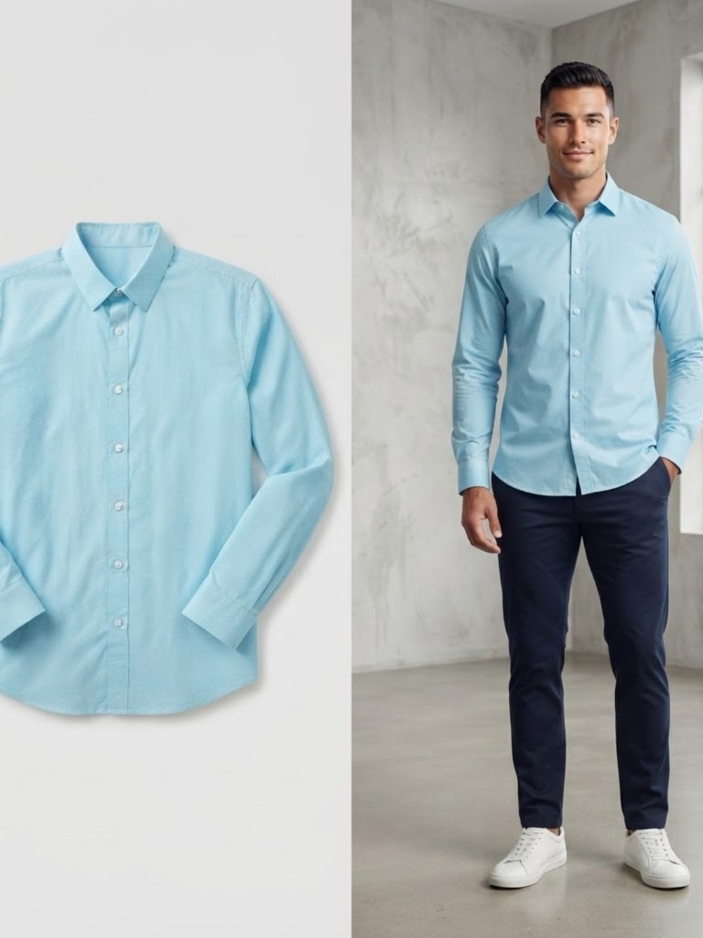 H&M Men's Pale Blue Long-Sleeve Dress Shirt